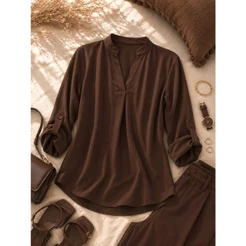 Camisa Feminina Casual Social Blusa Manga 3/4 Bata Feminina Elegante Escritório Trabalho Dia a Dia
