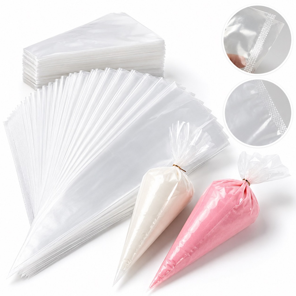 Kit 100 Sacos de Confeitar Descartável Transparente 28x19x35 Resistente para Bolo Chantilly Cupcake