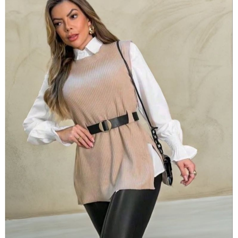 Detalhes do Camisa + colete + cinto.