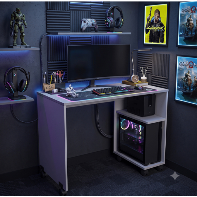 Mesa Gamer Escrivaninha Beauty Mesa Computador Notebook Nicho Para Gabinete E Rodízios