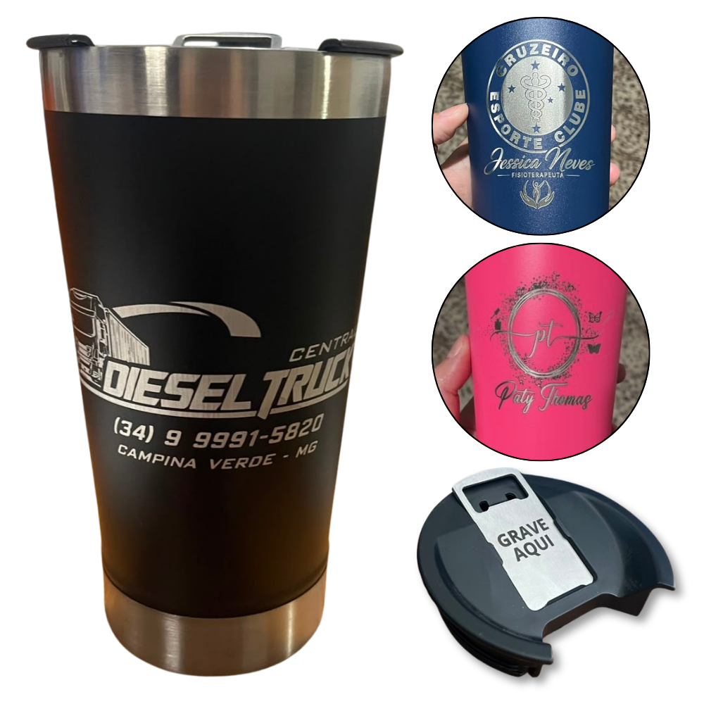 Copo Térmico Personalizado 473ml Nome Logo Brinde com Tampa e Abridor