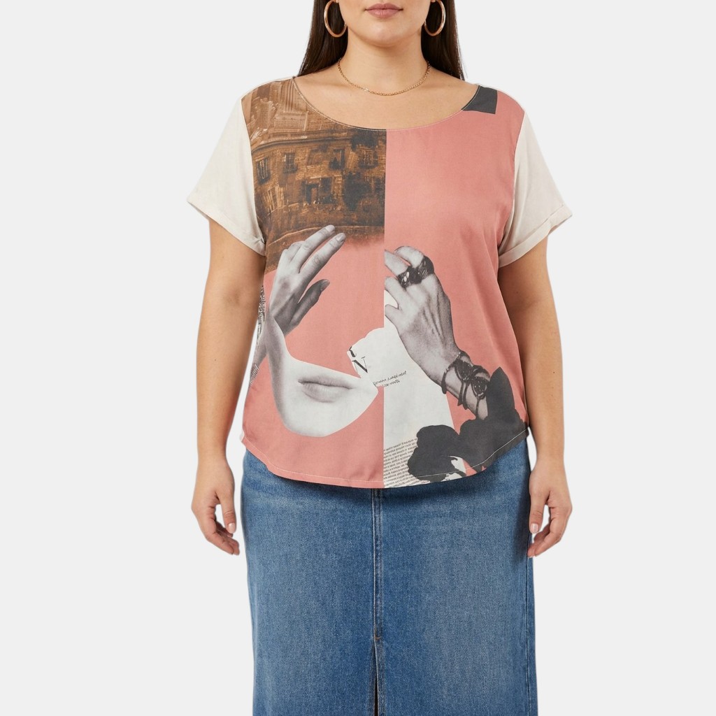 Blusa Feminina Estampada Artística Moderna Manga Curta | Estilo Urbano Casual Viscoleve Confortável