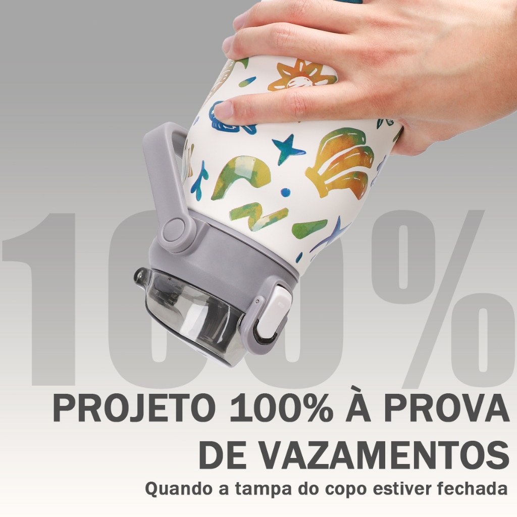 MODUS Garrafa Térmica Grande Capacidade 1.7L Inox 304 Para Academia Outdoor Viagem Estampa Moderna