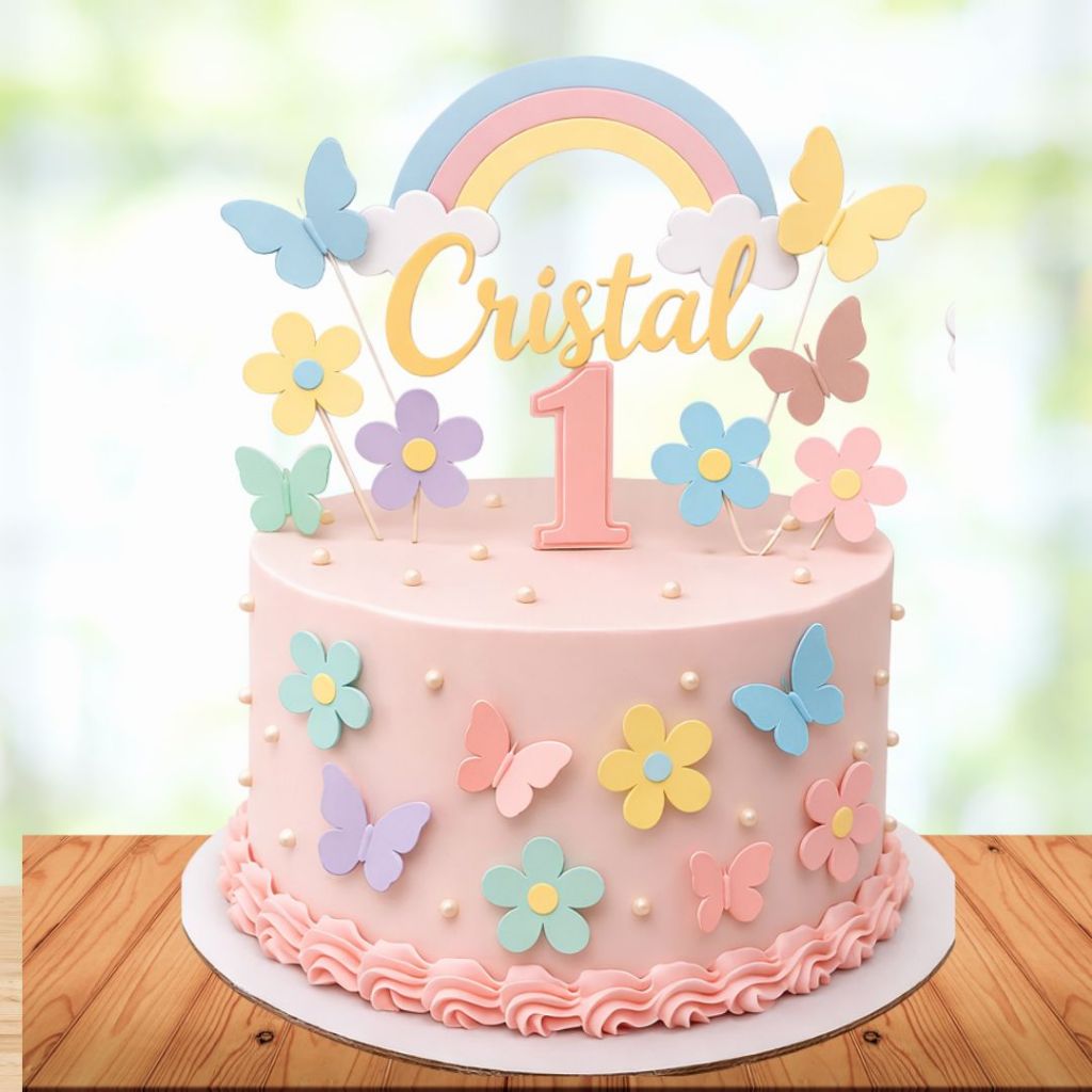 Topo de Bolo Jardim Borboletas Jardim Encantado - Topper de Bolo Personalizado Para Mêsversario Festa Aniversário