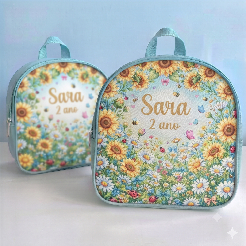 16 Mochilinhas personalizada no tema Jardim encantado, personalizamos lembrancinhas, brindes e mimos