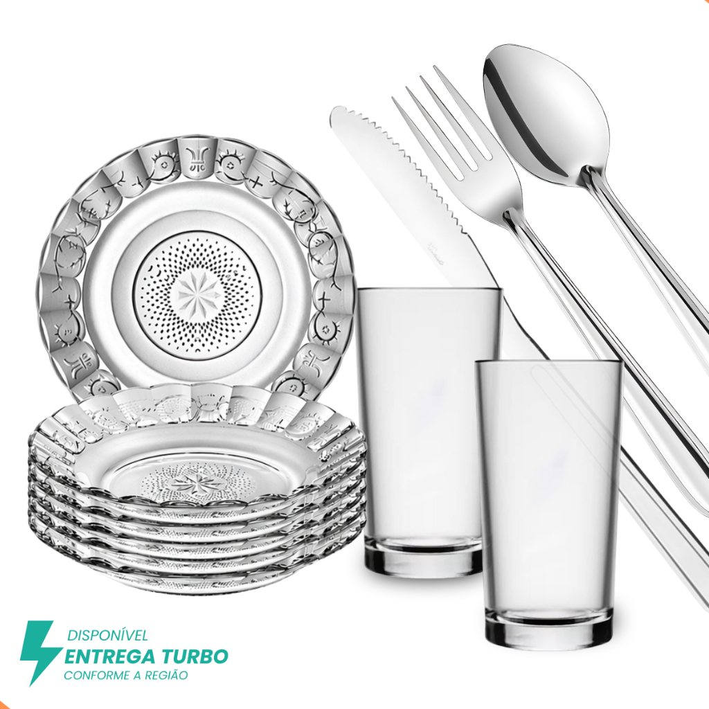 Jogo de Jantar 20 Peças Completo | 4 Pessoas | Pratos Estrela Copos Ohio Talheres Inox | Mesa Posta Elegante