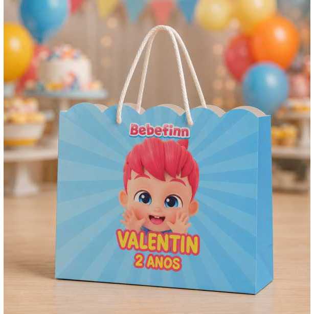 Kit Sacola Ondulada Bebefinn Personalizada Nome e Idade Lembrancinha Kit Festas PEGUE E MONTE (20X15X5) Aniversario