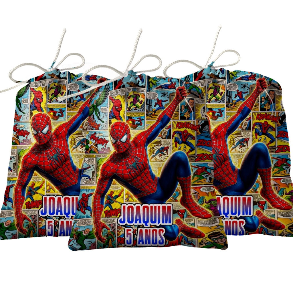 Sacolinha Lembrancinha Festa Aniversário Surpresa Tecido Personalizado Homem Aranha Quadrinhos