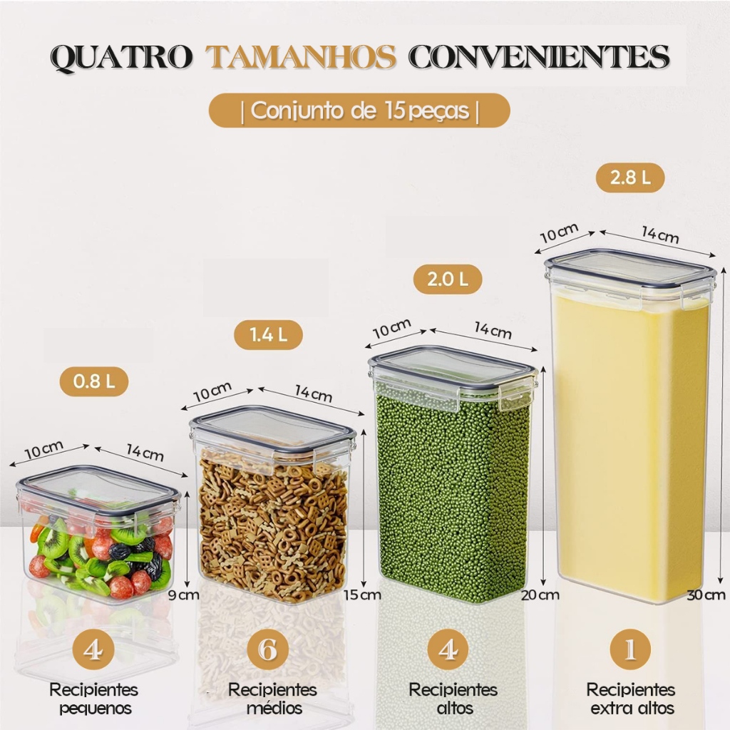 Conjunto de recipientes herméticos para armazenamento de alimentos com tampas – 15 peças, organização de cozinha e despe — imagem 2 de 2