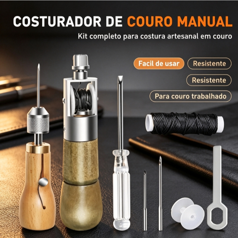 Kit de Costura em Couro Artesanal Ferramentas para Costura Manual Couro Profissional Faça Você Mesmo