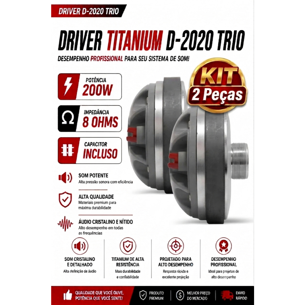 2 Driver Trio Titanium D2020 TI 90W Rms Som Automotivo Caixa de Som driver corneta