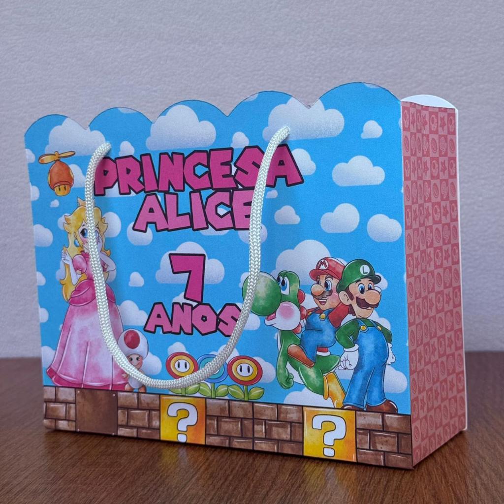 Sacolinha personalizada Princesa Peach / pegue e Monte/ Mario Bros / lembrancinha/ personalizados/ aniversário infantil.
