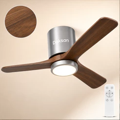 Ventilador de Teto LED 3 Cores 3 Pás Estilo Madeira Controle Remoto Bivolt Silencioso