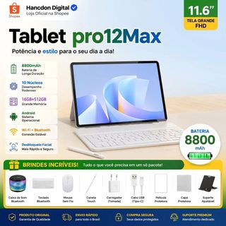 Hancdon Tablet PC Pro12Max 16GB+512GB 11,6 polegadas Tablet Android TelaGrande Wifi 5G Dual SIM Dual StandbyTablet