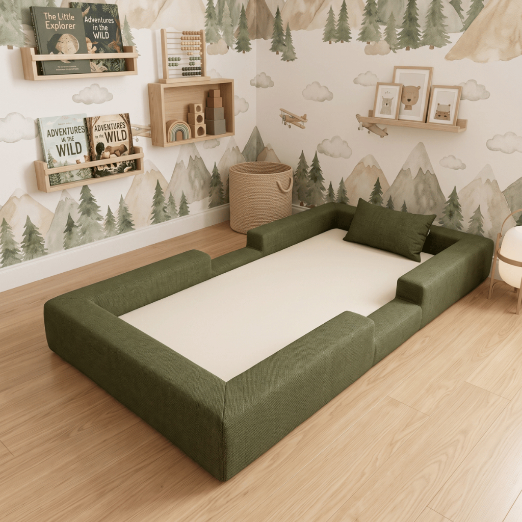 Cama Montessoriana Berço Ninho 100% Espuma Verde Militar Keiko
