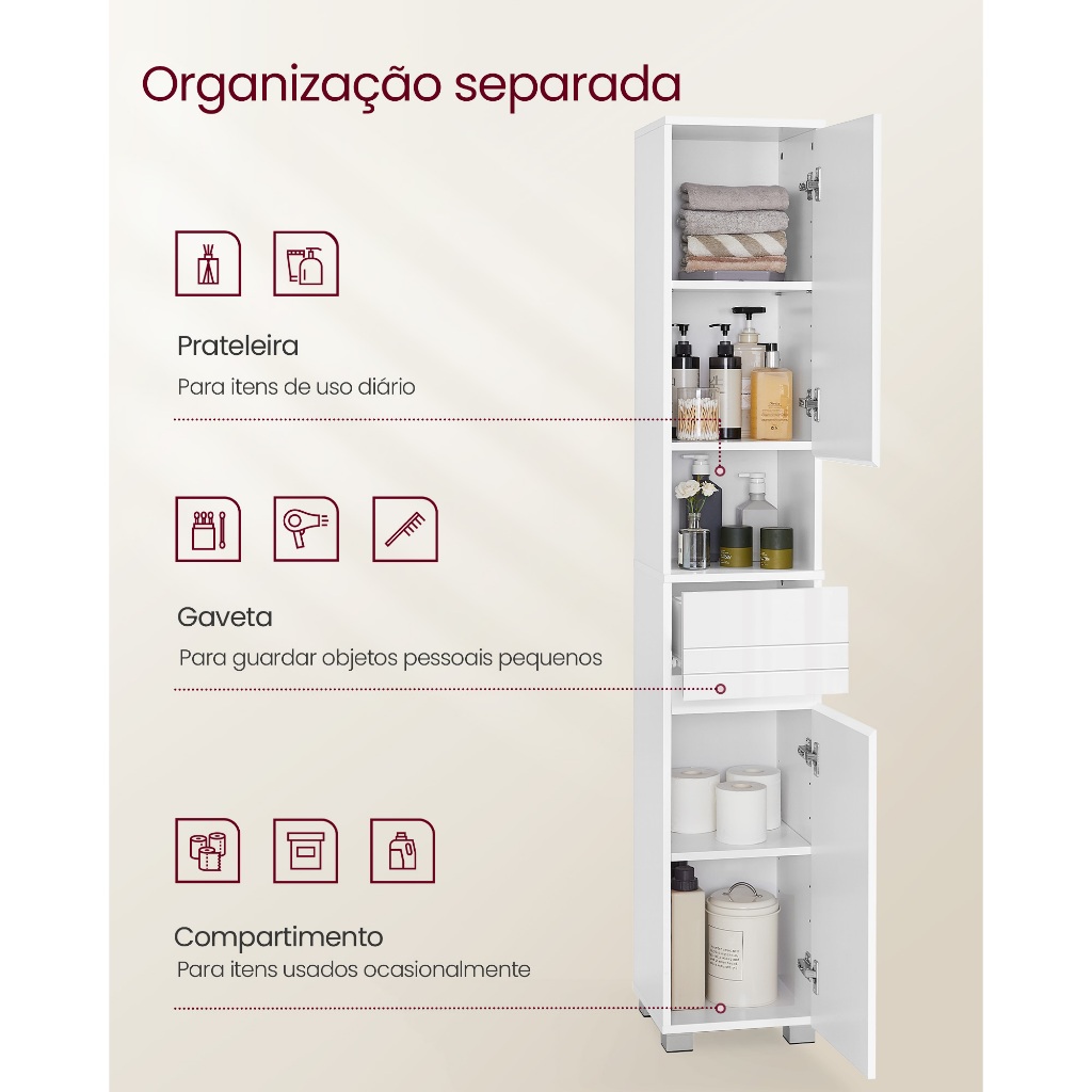 SONGMICS Armário Multiuso Gabinete com Prateleiras Ajustáveis e Gaveta, Organizador Vertical, Lavanderia/Cozinha/Quarto · foto 2