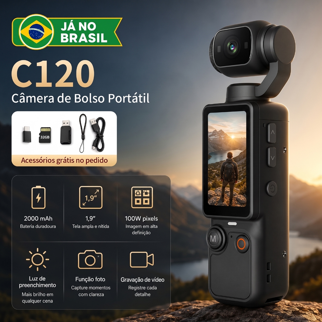 Câmera Ação Vlog 1080P Rotação de 180° | Vestível, Portátil, Gravador de Vídeo para Viagem e Ciclismo
