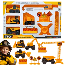 Brinquedo Kit Construção 10pçs C/ Carros Construção Trator escavadeira Caminhão Guindaste Construção
