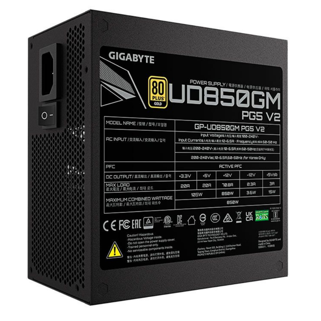 Fonte Atx 850W 80 Plus Gold Gigabyte Full Modular  ATX 3.1 e PCIe GEN 5.1 Preto 