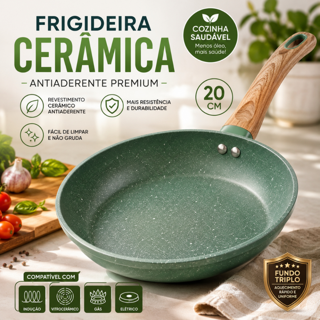 Frigideira Antiaderente Cerâmica Indução 20 cm Frigideira Indução Antiaderente
