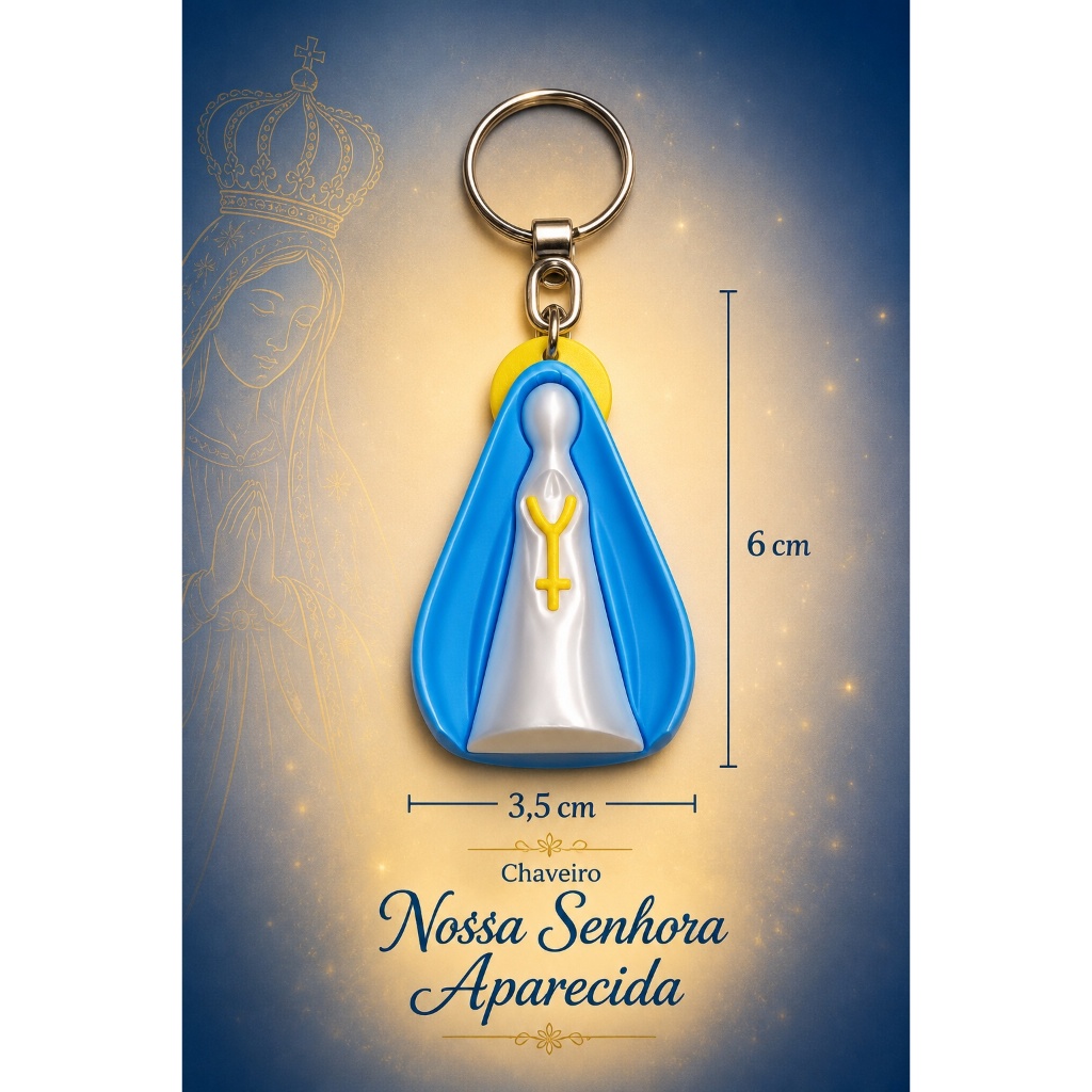 Chaveiro Nossa Senhora Aparecida 6cm | Kit 10 Unidades | Lembrancinha Religiosa Católica | Presente de Fé | Catequese