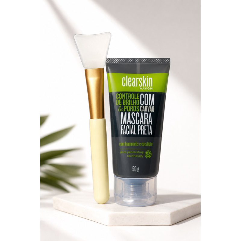 Máscara Facial Preta Clearskin Avon 50g + Pincel Aplicador de Silicone | Controle da Oleosidade e Poros