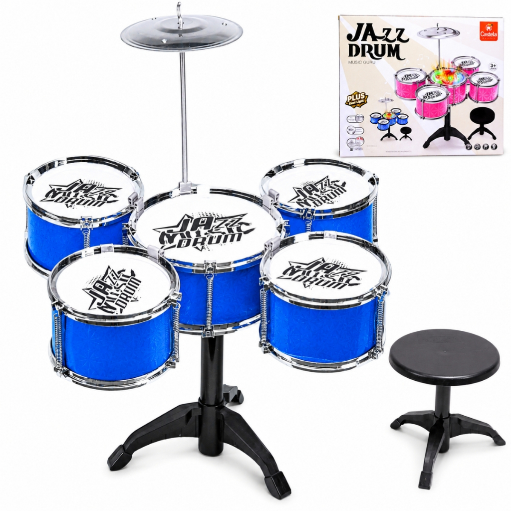 Mini Bateria Musical Infantil Azul C/ Luz e Banco - Castela