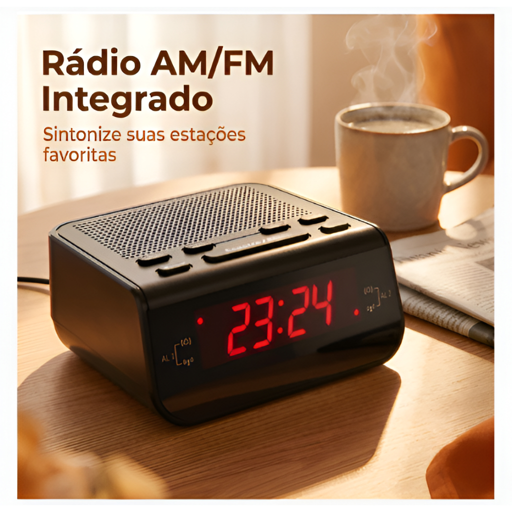 Radio Relogio AM/FM Com Despertador Alarme Sonoro Digital Casa Quarto Despertador