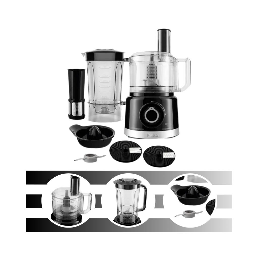 Multiprocessador Multifunções PMP1500P 5 em 1 Com Potência de 1000W Cor Preto Philco