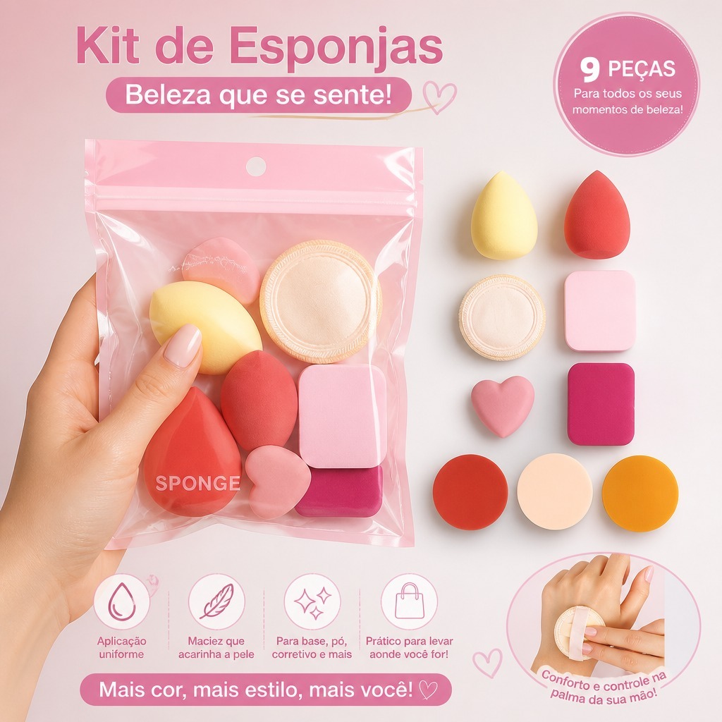 Kit de Esponjas - 9 Peças para Maquiagem Perfeita!