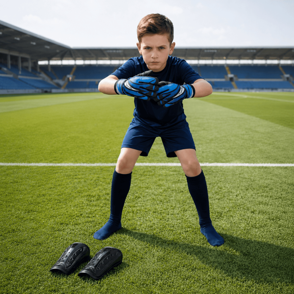 Kit Goleiro Infantil Completo Luva de Goleiro Infantil + Meião + Caneleira Futebol Society
