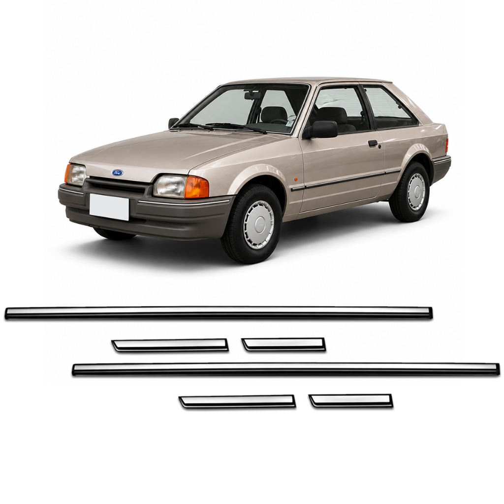 Jogo Friso Lateral Escort GL 1987 a 1992 2 Portas Preto Com Filete Cromado