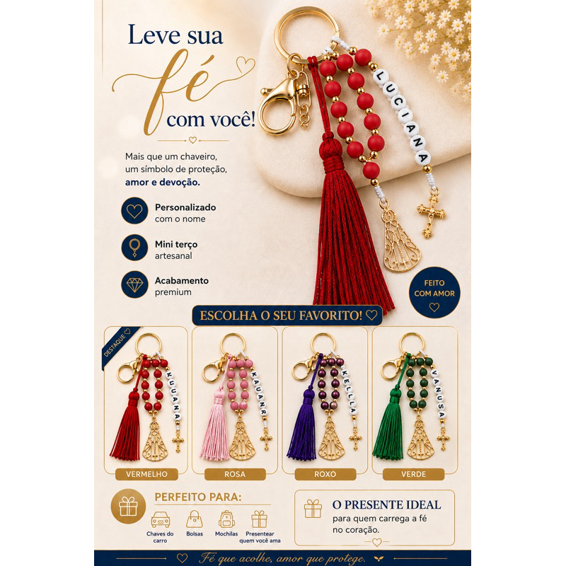 Chaveiro Personalizado com Nome | Dezena do Terço Católico | Presente Religioso | Nossa Senhora | Chaveiro | Quaresma