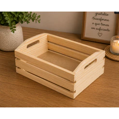 Caixote Madeira Pinus Ripado com Alça Decorativo Organização Cesta para Casa Mesa Prateleira