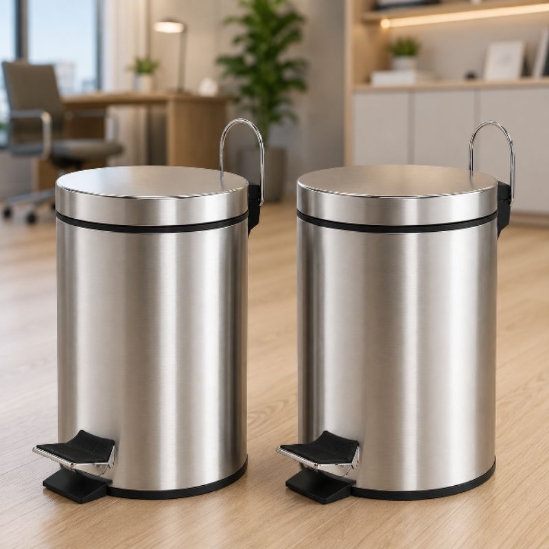 Kit 2 Lixeiras Inox 5L com Pedal e Cesto Interno para Banheiro Cozinha Escritório Luxo Premium