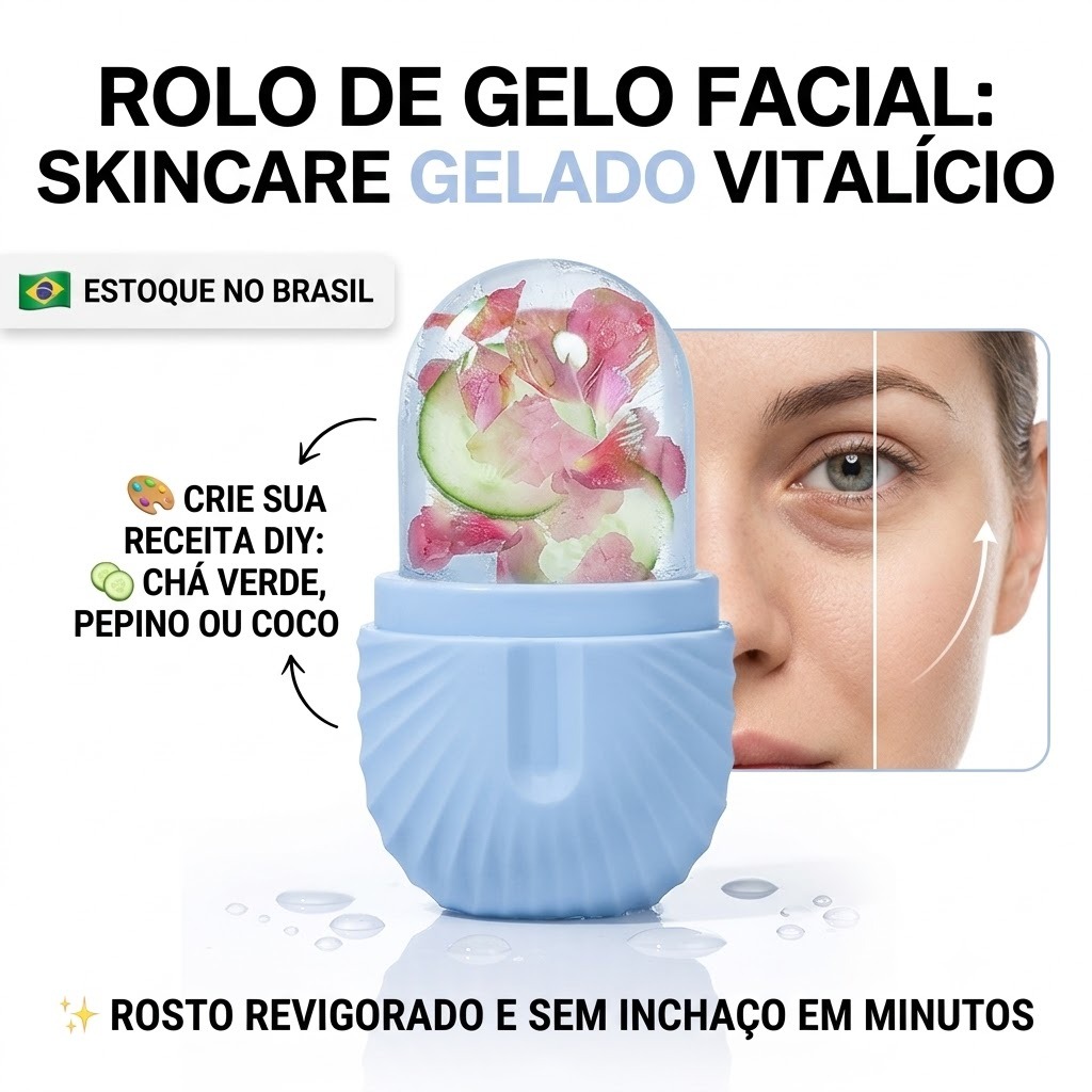 Rolo De Gelo Facial Silicone Massageador Rosto Alivia Inchaço Olheiras Fecha Poros Skincare Reutilizável Gelado DIY