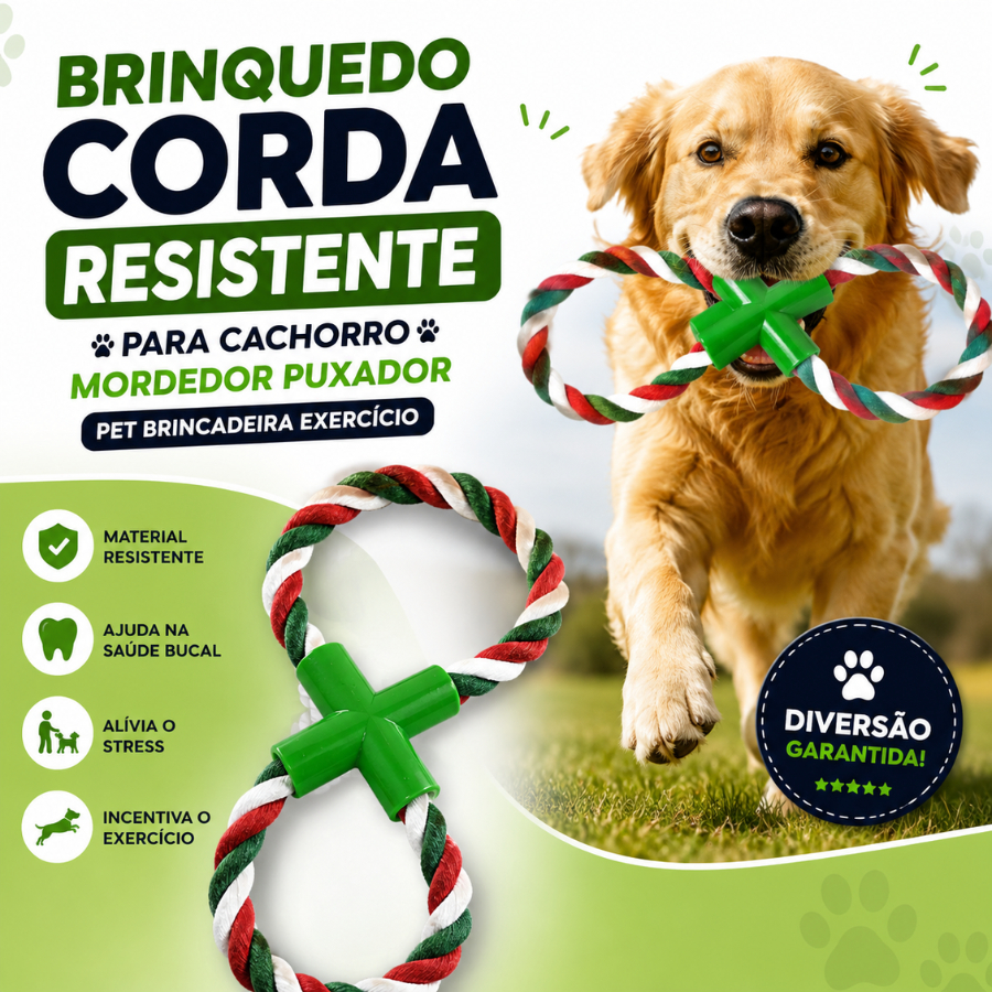 Brinquedo Pet Mordedor Para Cachorros Corda em 8 Interativo para Cães 28cm