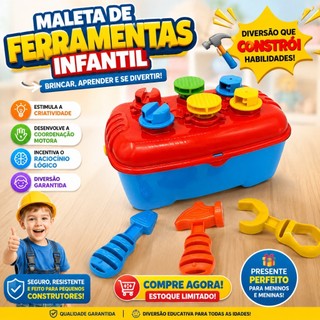 Maleta de ferramentas infantil com 9 peças brinquedo para desenvolver criança menino e menina