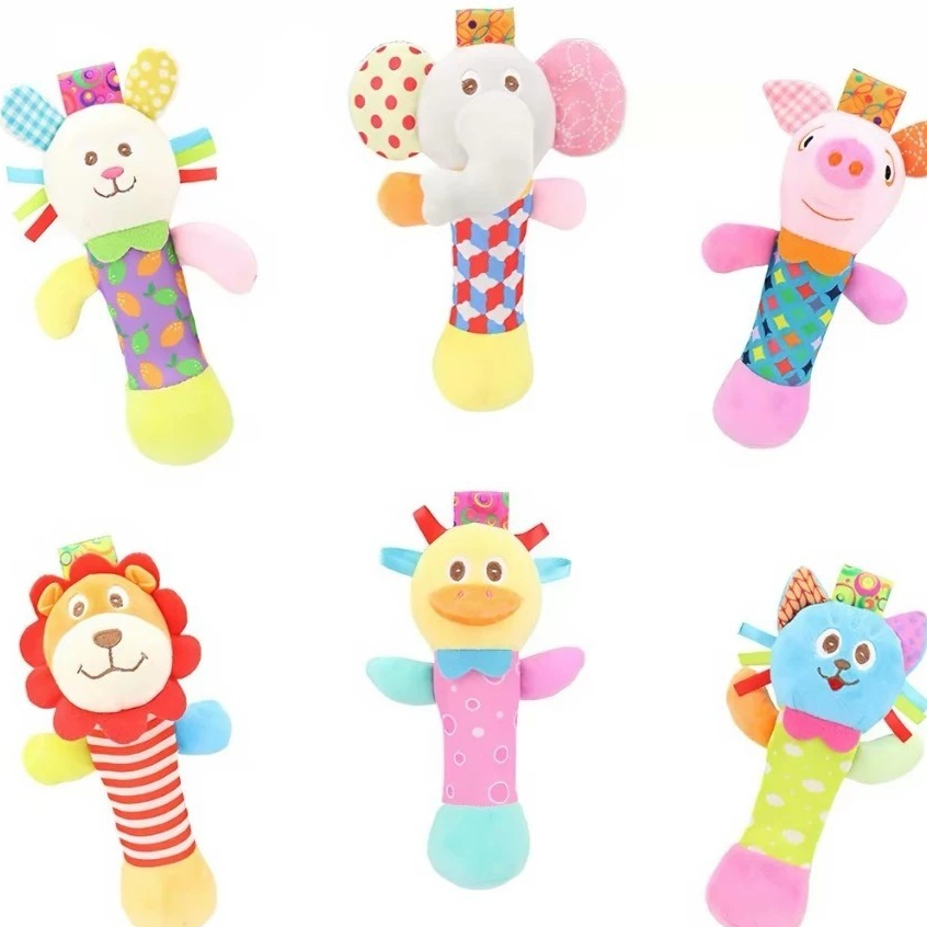 Bastão De Aperto De Mão De Bebê Recém Nascido Brinquedo De Agarrar Animais De Desenho Animado Com Chocalho