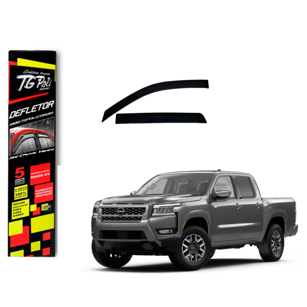 Calha de Chuva Nissan Frontier 2017 a 2025 4 portas TG Poli Defletor Portas Protetor Janelas Fumê