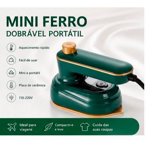 Mini Ferro de Passar Compacto com Reservatório de Água 50ml Bivolt 110-220V