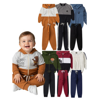 Kit 2 ou 6 Peças Conjunto Inverno Menino Moletom Peluciado Quentinho 1 ao 6 Anos Roupa Bebê Sortido