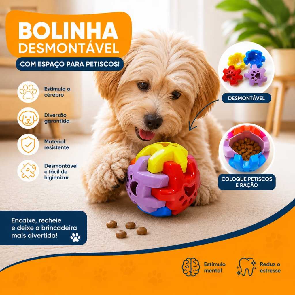 Brinquedo Interativo Para Cachorro Bolinha Porta Petisco Desmontável Recheável