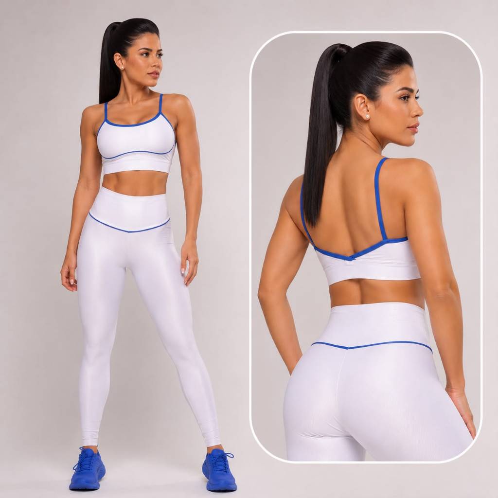 Conjunto Academia Feminino Premium Fitness Top e Calça Legging Zero Transparência Alta Compressão MicroCanelado Bolso