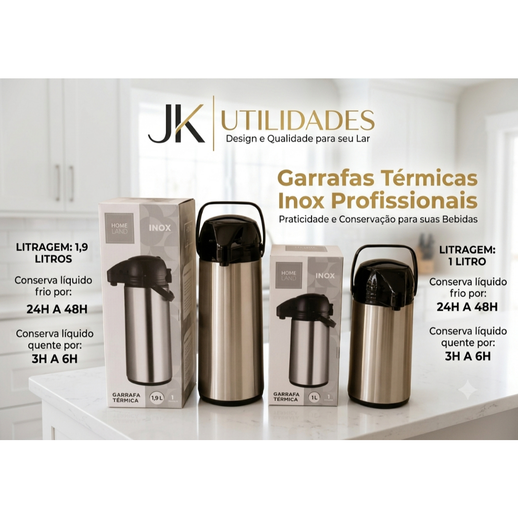 Garrafa Térmica café ou chá 1L E 1,9 e 2,5 LITROS – Com Bomba De Pressão- Quente E Frio Aço Inox – PROMOÇÃO