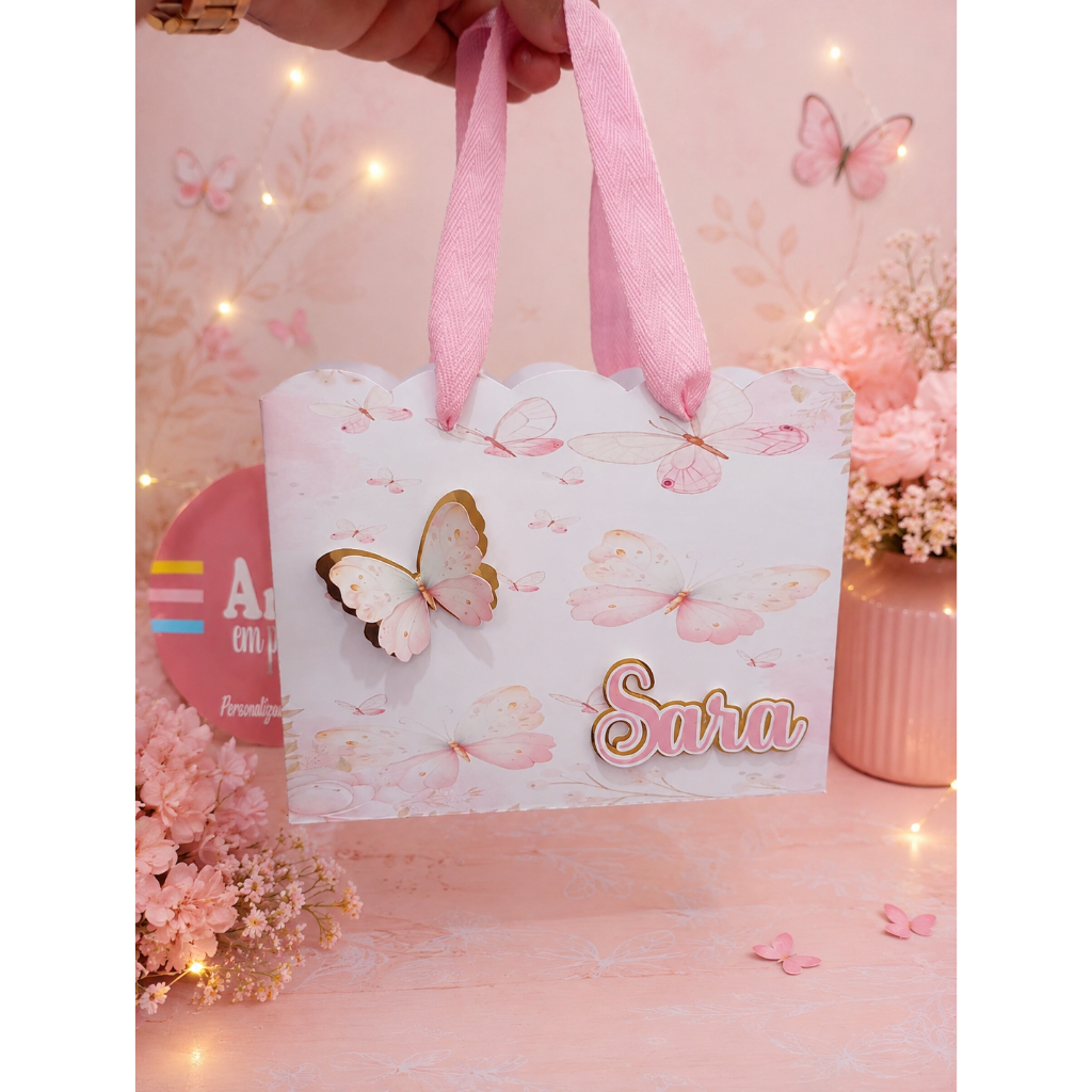 Sacolinha PEGUE E MONTE Personalizada Jardim das Borboletas | Lembrancinhas | Aniversário| Jardim encantado