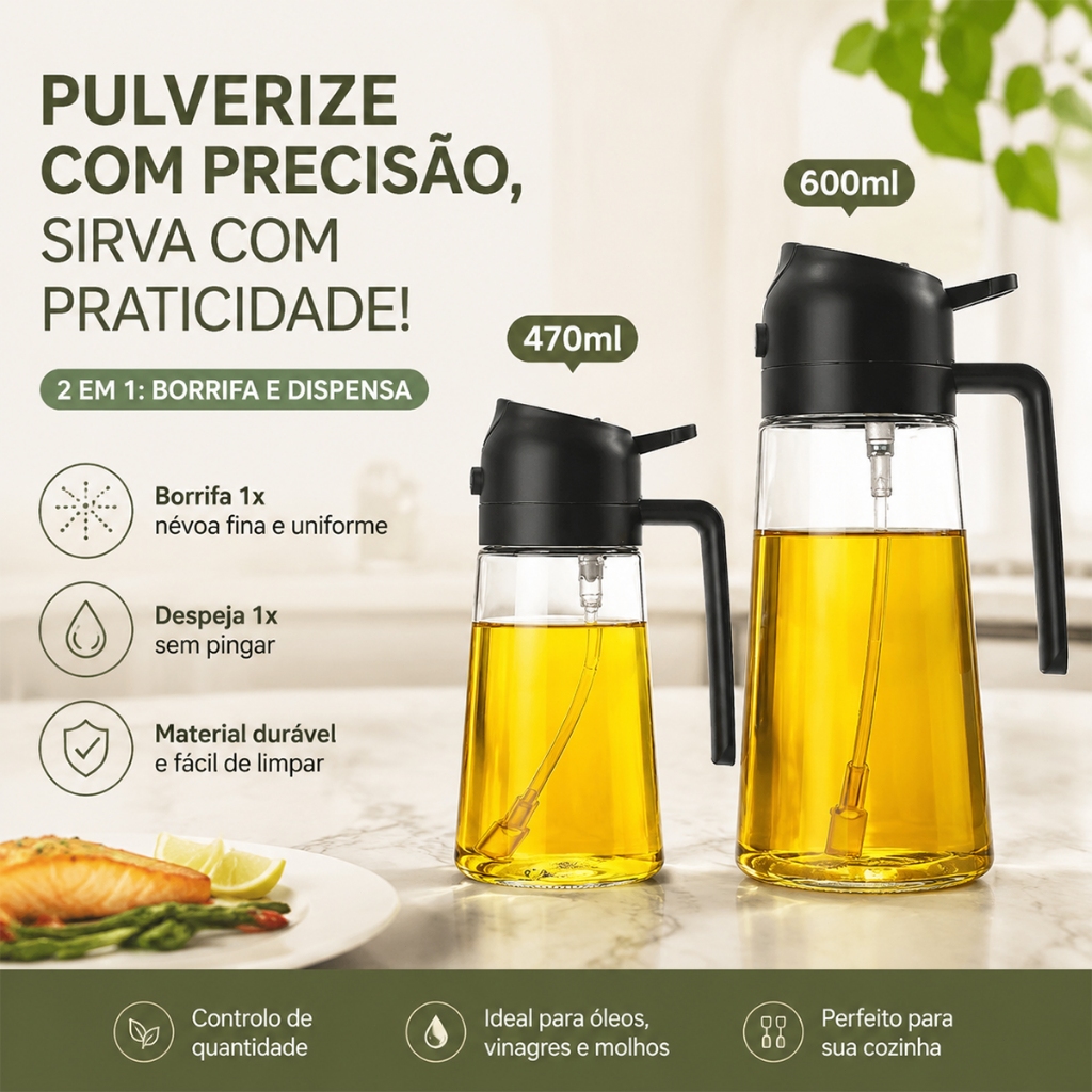 kit 2 Spray Borrifador Pulverizador Óleo Azeite Vidro Luxo