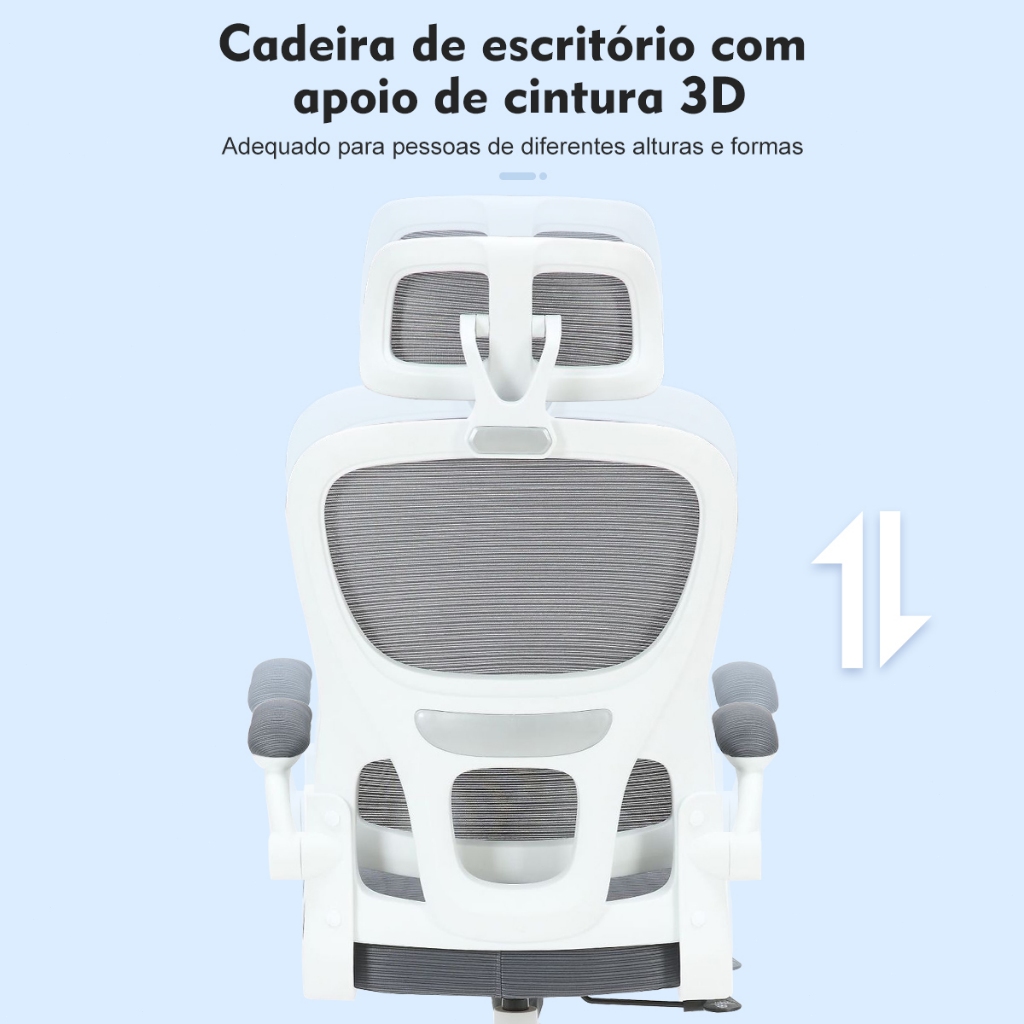 Cadeira de Escritório Ergonômica Com Apoio Lombar e Apoio de Cabeça Cinza com estofado de mesh · foto 2