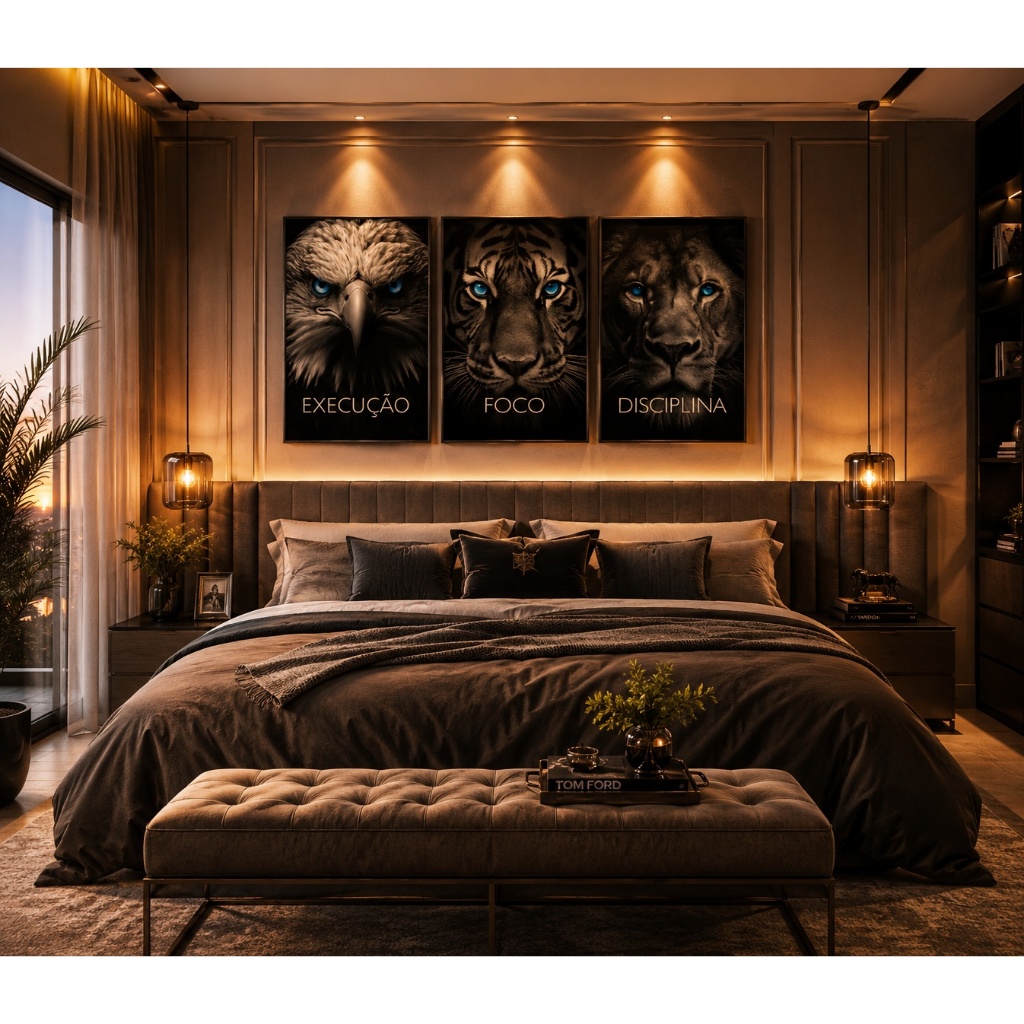 Quadro Decorativo Motivacional  Disciplina Foco Execução 3 Telas Sala Quarto Esc