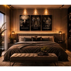 Quadro Decorativo Motivacional Disciplina Foco Execução 3 Telas Sala Quarto Escritório